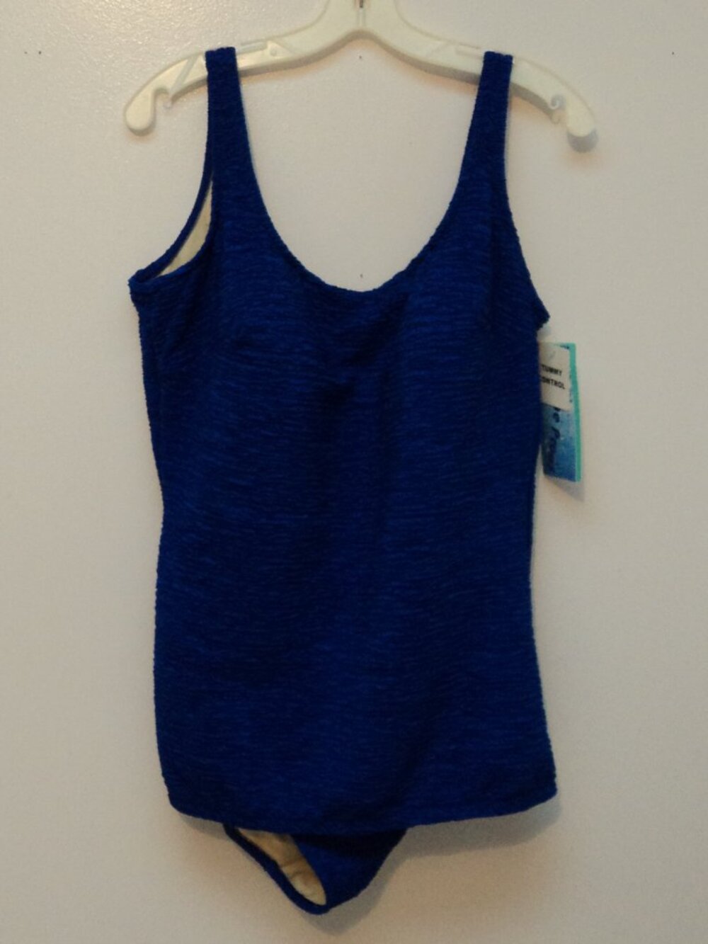 New Penbrooke Women's Plus 22W One Piece Swimsuit Blue Padded Tummy Control
